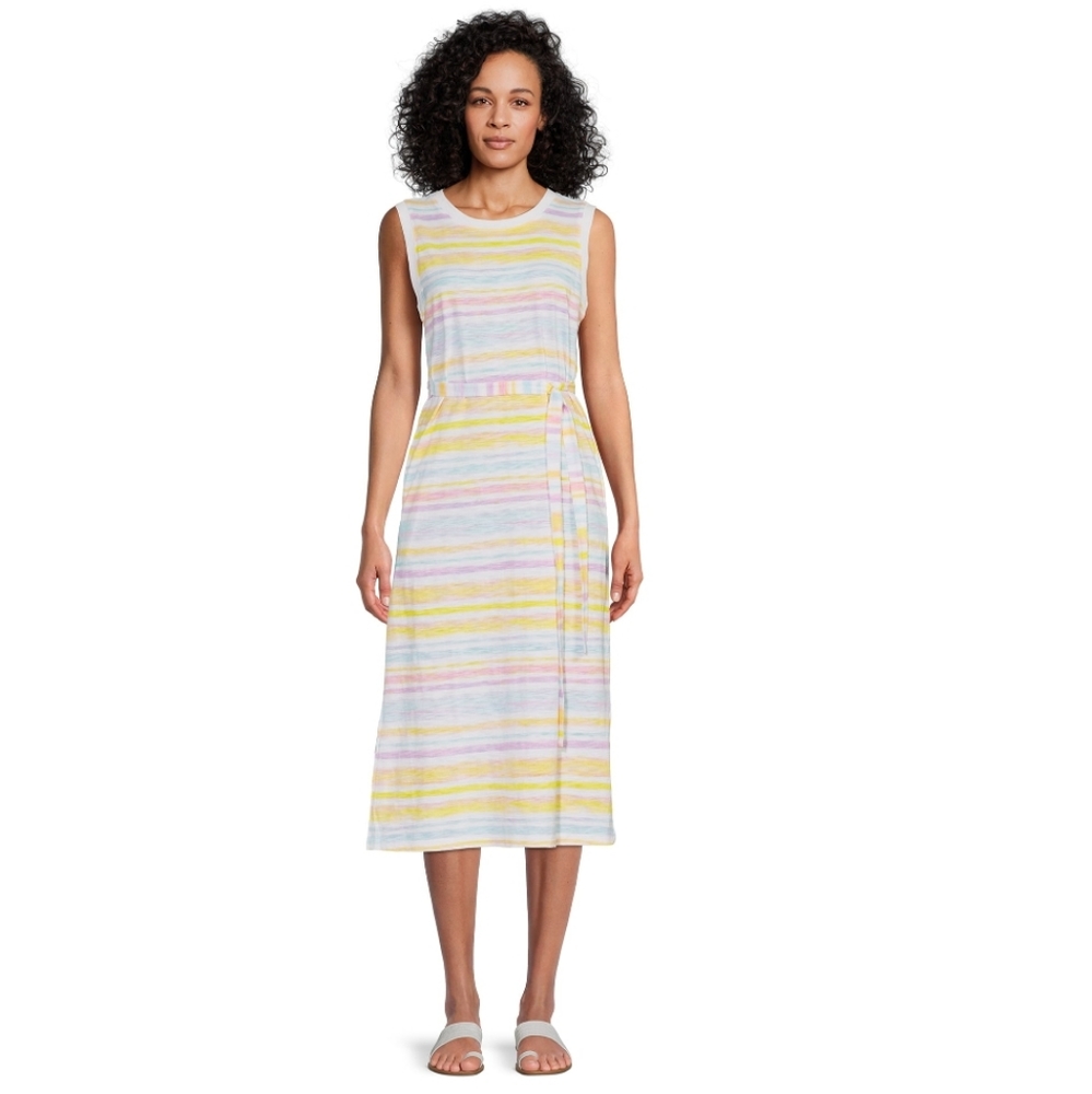 Sleeveless Striped Midi Dress w Pockets - Pastel - XXL and XXXL